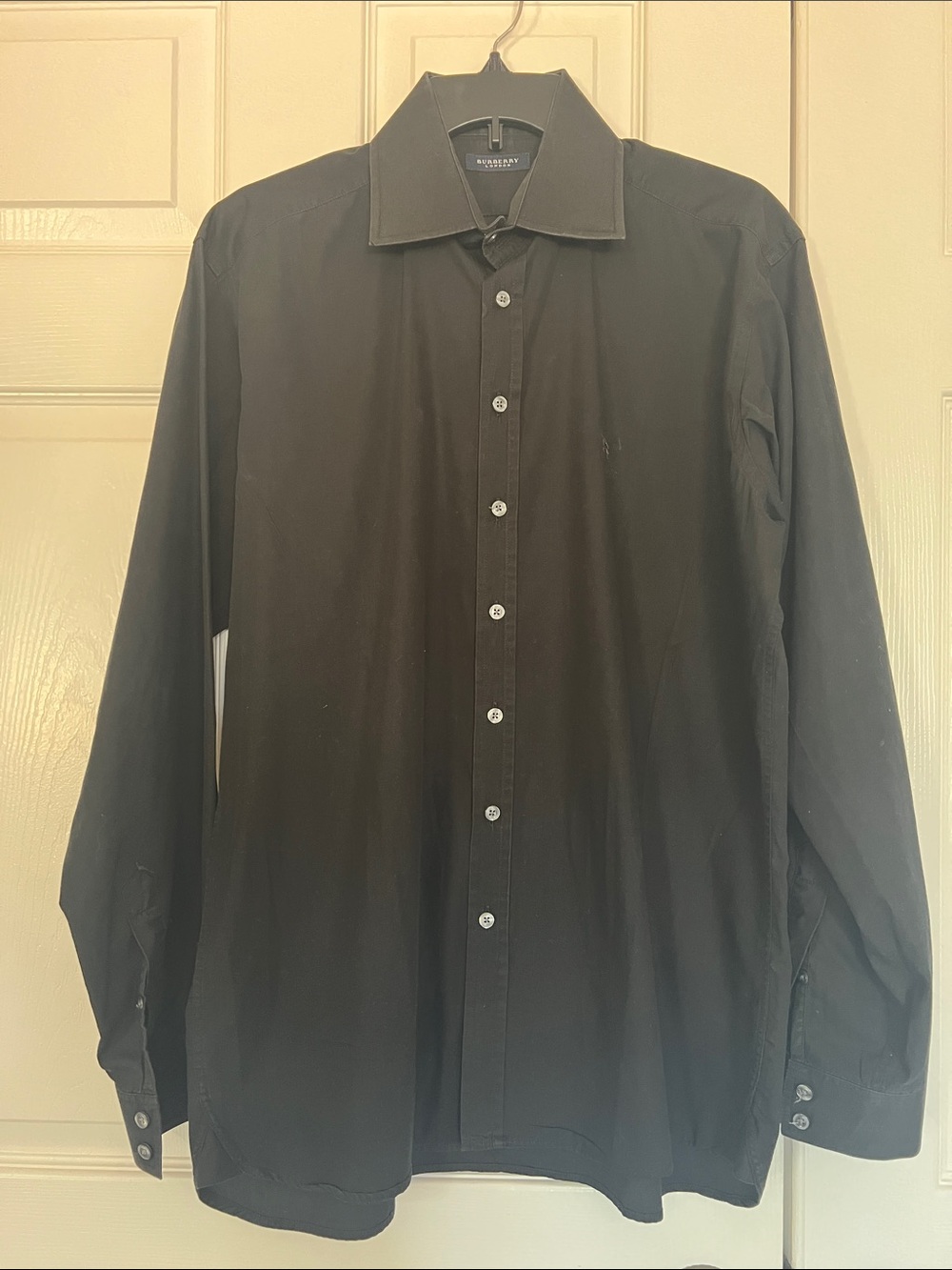 Burberry London Black Button-Down Dress Shirt Made In The UK Embroidered Logo